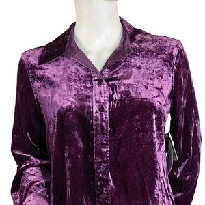 John Mark Women's Shirt Size PXL Velvet Long Sleeve Button Tunic Eggplant  27